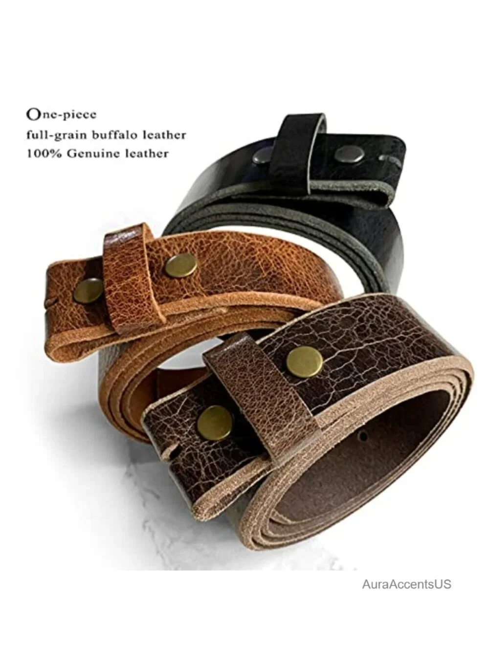 Vintage Full Grain Leather Belt Strap with Buckle 1.5 inch 36